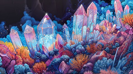 Enchanted Crystal Garden Under Starry Sky