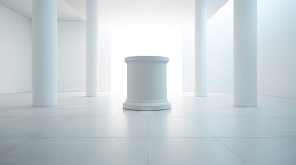 Pedestal with classic column shape in empty white room. - 798027463