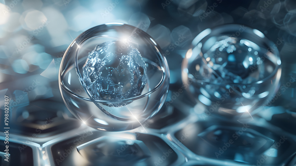 Poster two quantum particles. one on the left and another on the right
