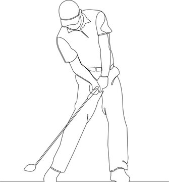 golfer swinging club, line art clip art preview