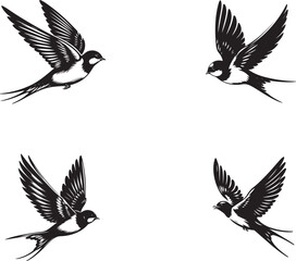  swallow bird silhouette black color . white color background