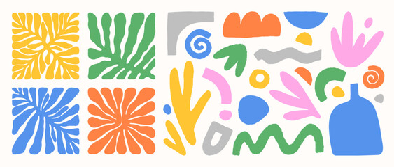 Vector colorful hand drawn Matisse aestethic forms.Hand drawn organic abstract shapes.Trendy contemporary graphic perfect for prints,flyers,banners,fabriс,branding design,covers.