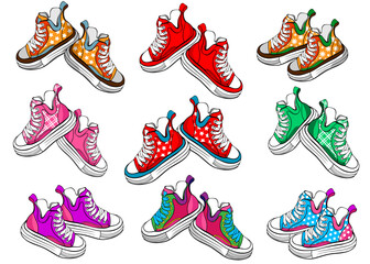 set of color sneakers, hand drawn sneakers