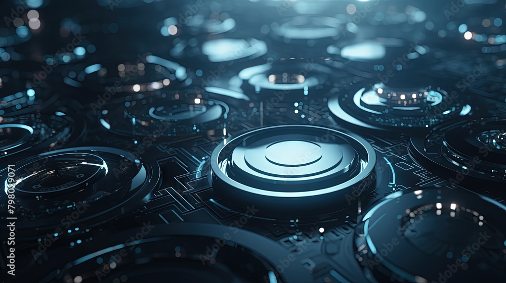 Aufkleber Technology abstract background with hud styled round interface elements in neon tech light.