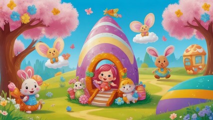 Fototapeta premium easter bunny with eggs
