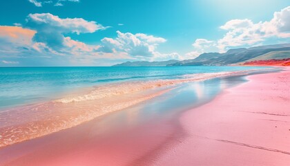 Una imagen tranquila y en tonos pastel de una playa desierta - obrazy, fototapety, plakaty