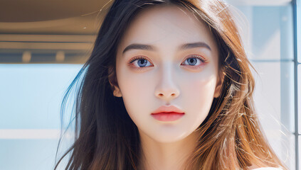 Naklejka premium 정면 프로필 아시아여성 젊은여성 아름다운여성 Front profile Asian woman young woman beautiful woman 