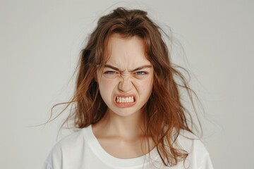 A young girl with a very angry expression. Suitable for illustrating emotions and facial expressions
