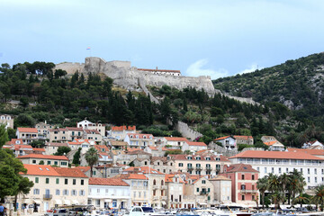 View on the old town of Hvar and the Fortica fortress, island Hvar,  Croatia