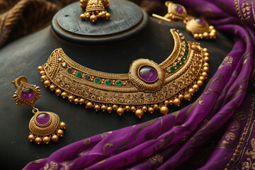 gold necklace and earring