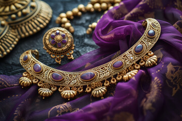 gold necklace and earring