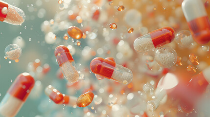 Scattered Pharmaceutical Arrangement style with Translucent Textures and Muted Colors in Natural Lighting