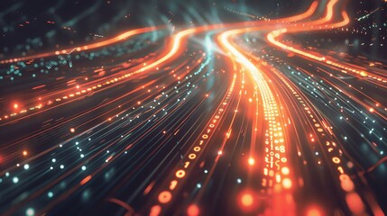 Obraz premium Binary code flowing in a digital tunnel.