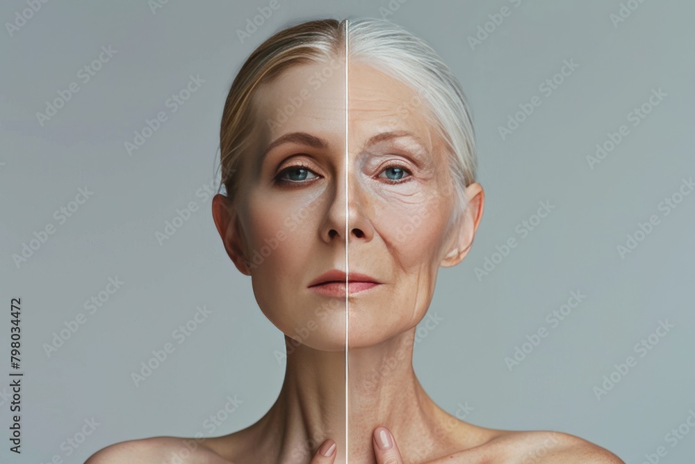 Poster aging dry skin discussions visually transform through anti-aging solutions, narrating aging scalp sp
