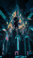  A captivating pixel art digital mosaic that embodies the essence of cyberpunk