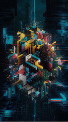  A captivating pixel art digital mosaic that embodies the essence of cyberpunk