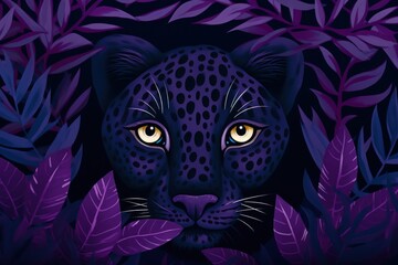 Dark purple jungle with leopard eyes illustration wildlife pattern animal.