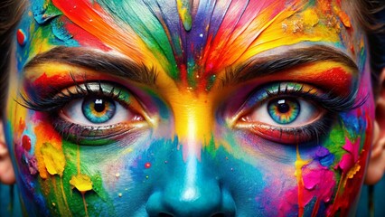 Creative sight. painted eyes with colorful brushes and vernice.
