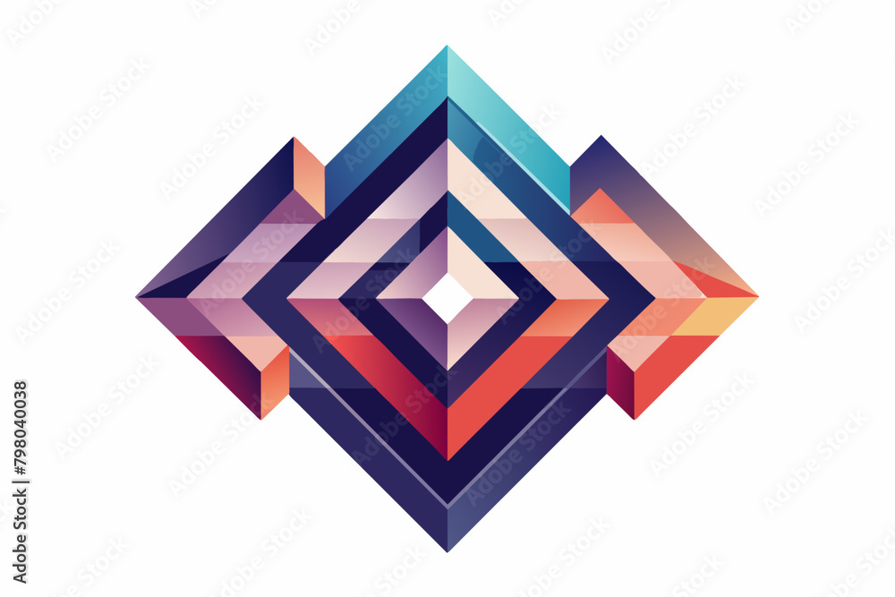 Poster abstract logo formed by the overlapping of translucent geometric shapes, creating a sense of depth a