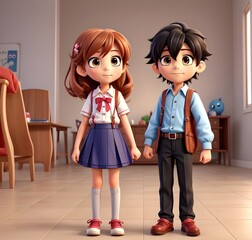 3D icon avatar cartoon hipster characters, stylish smiling cute boy and cute girl cartoon close up portrait. Generative AI