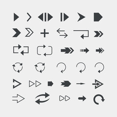 Vector illustration big black arrows flat icon set, vector arrow. Collection of different arrows icons. Arrow icon. Cursor, pointer for web design, interface. Digital graphic elements concept.