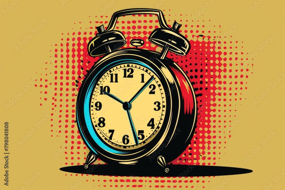 Poster an alarm clock with red dots on a yellow background. suitable for concepts related to time managemen