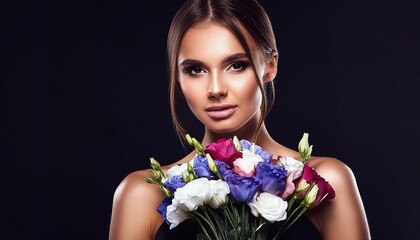 Flower Power: Stunning Woman Embracing Floral Splendor - obrazy, fototapety, plakaty