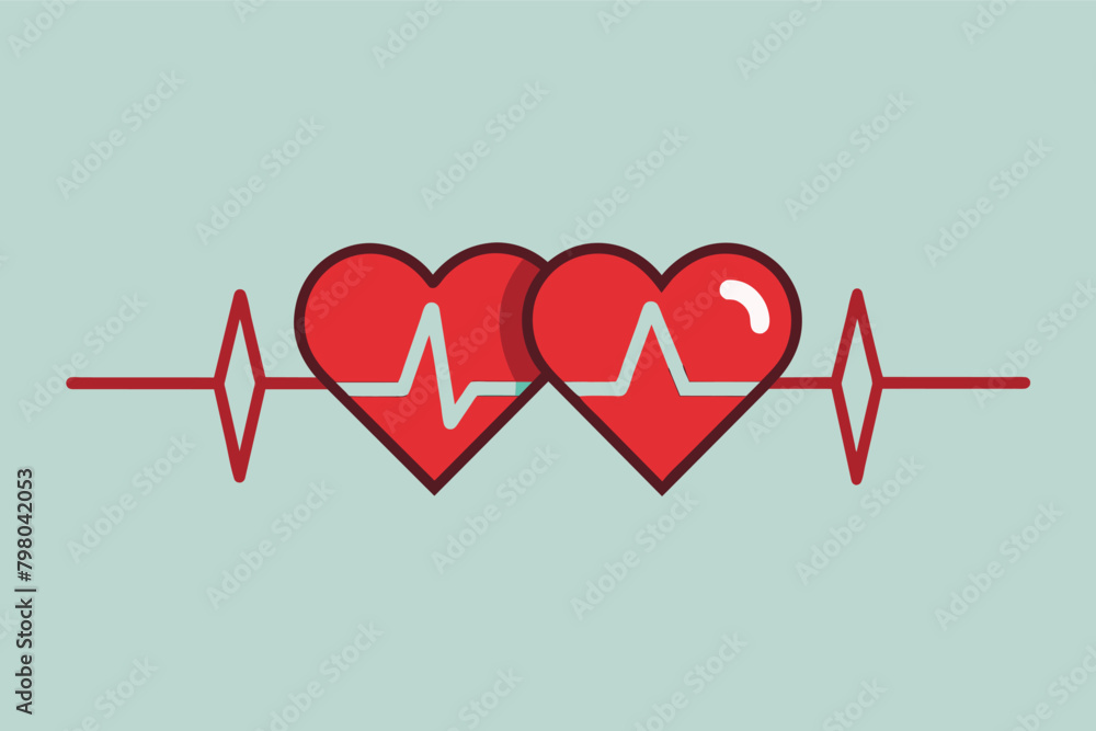 Poster minimalist illustration of two hearts beating in sync, represented by two ekg lines merging into one