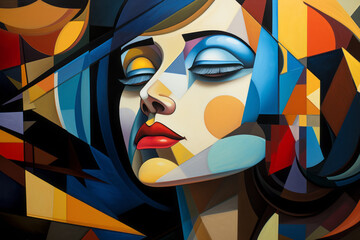 Abstract woman portrait in a cubist or cubism style painting