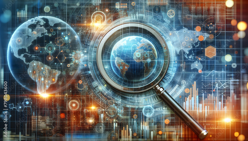 Poster analytical abstract: data patterns and analysis with magnifying glass - ideal for data-driven busine