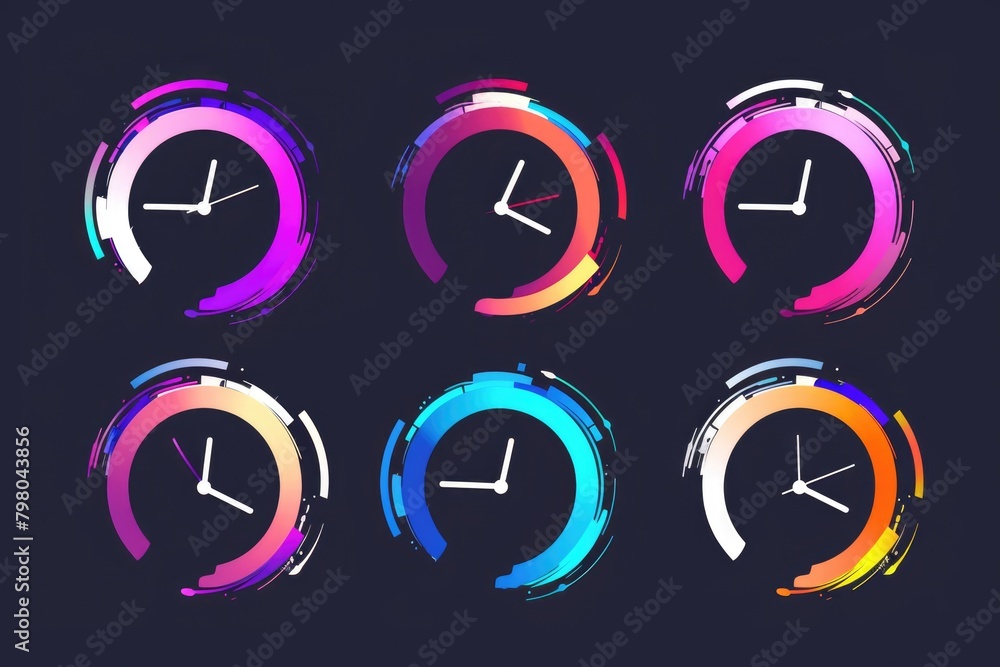 Poster a set of four different colored clocks. ideal for time management concepts