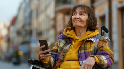 Woman in Wheelchair Using Smartphone