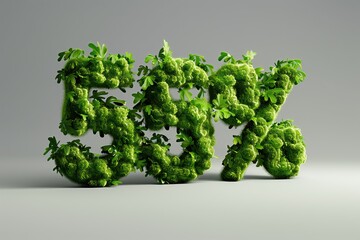 55% 3d inscription made of moss on a white background. Seasonal sales background with percent discount pattern. 