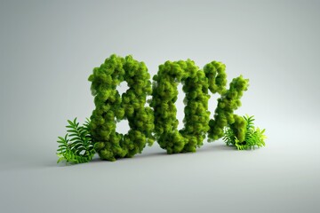 80% 3d inscription made of moss on a white background. Seasonal sales background with percent discount pattern. 