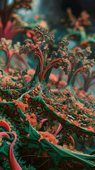 intricate fractal pattern resembling a digital forest or coral reef