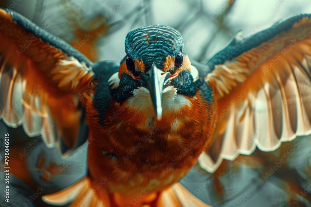 Poster close up of a bird with its wings spread, suitable for various nature themes