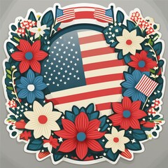 Obraz premium Circular Floral Wreath Stickers featuring a patriotic arrangement 