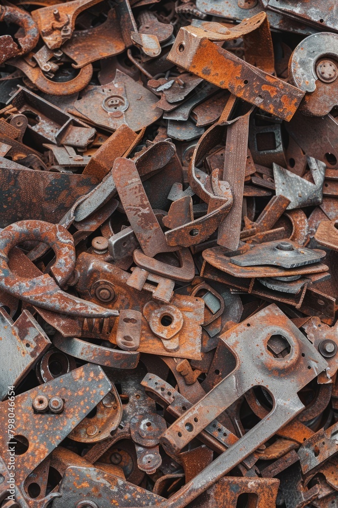 Poster a pile of rusty tools stacked on top of each other. suitable for industrial or construction themes