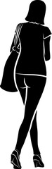 Silhouette of going woman with handbag. Vector illustration