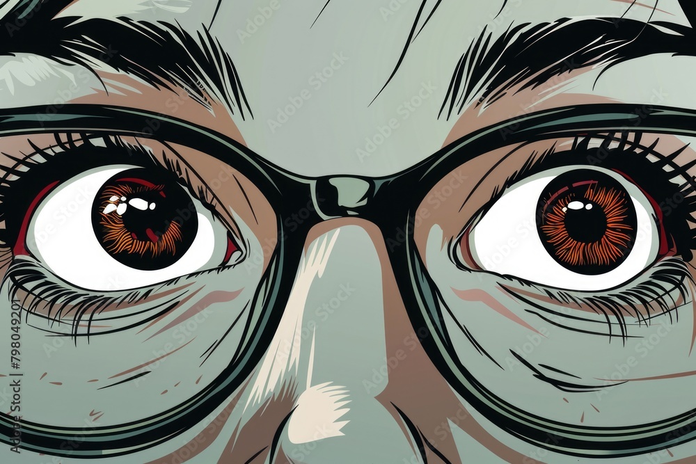 Poster close-up shot of a person wearing glasses. suitable for various projects and designs