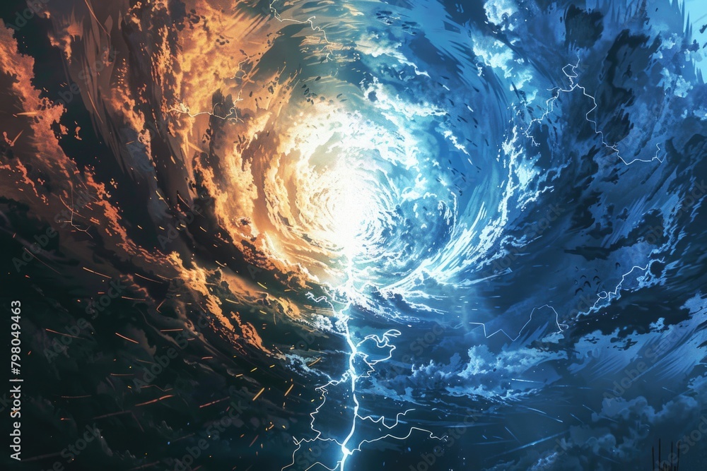 Poster dramatic storm with lightning, suitable for weather concepts