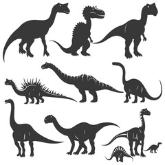 Silhouette Prehistoric Dinosaur Various black color only