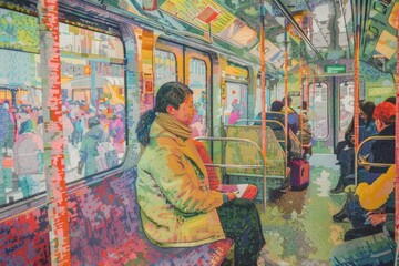 A woman sitting on a bus. Suitable for transportation concepts