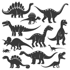 Silhouette Prehistoric Dinosaur Various black color only