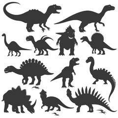 Silhouette Prehistoric Dinosaur Various black color only