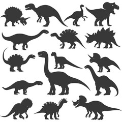 Silhouette Prehistoric Dinosaur Various black color only