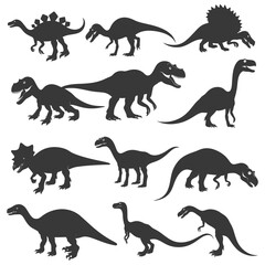 Silhouette Prehistoric Dinosaur Various black color only