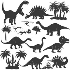 Silhouette Prehistoric Dinosaur Various black color only