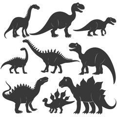 Silhouette Prehistoric Dinosaur Various black color only