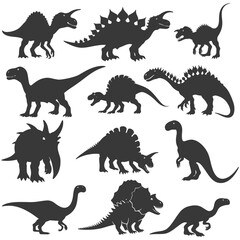Silhouette Prehistoric Dinosaur Various black color only